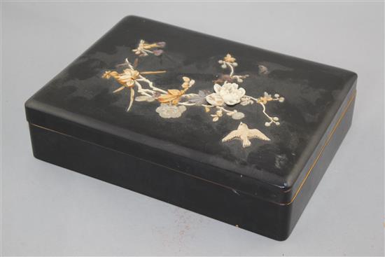 A Japanese lacquer and shibayama type rectangular box, Meiji period, 25.5cm.